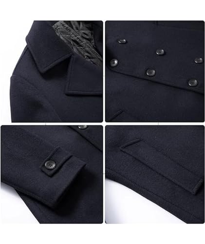 Image of SOMTHRON Men's Woolen Trench Coat Regular Fit Double Breasted Wool Blend Jacket Winter Pea Coat Businesss Overcoat