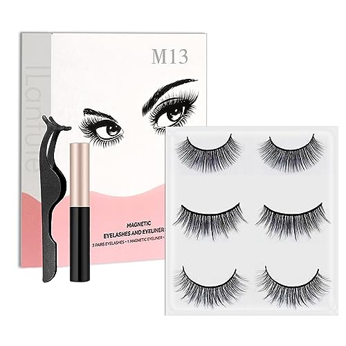 ILantule Kit Pestañas Magnéticas Delineador de Ojos, 3 Pares de Pestañas Postizas 3D, con Delineador de Ojos Magnético y Pinzas, kit de Pestañas Magnéticas Naturales