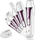 Painless Women's Hair Removal 5 in 1 Rechargeable Portable Hair Remover Electric Trimmer Hair Epilator for Face Eyebrow Nose Armpit Legs Bikini Line Ladies Shaver- Wet & Dry Use ( Purple )