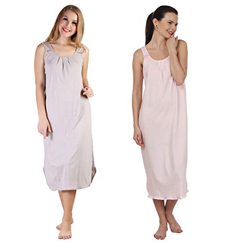 Image of BLAZON Women's Cotton Hosiery Solid Maxi Nighty Slip (Pack of 2) Available Sizes: S, M, L, XL, 2XL, 3XL, 4XL, 5XL