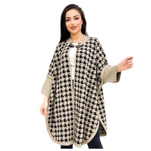 Elegante capa de murciélago para mujer con patrón clásico de pata de gallo, ropa de abrigo atemporal y elegante, perfecta para cualquier temporada, añade un toque sofisticado tanto a atuendos casuales