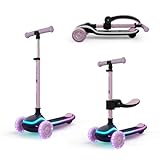 Kinderkraft RAKET UP Patinete 2 en 1 con Asiento, LED en Base, Ruedas RGB, Plegable, Manillar Ajustable 4 Alturas, Rodadura Suave, Tipo Maleta, para Niños, Rosa
