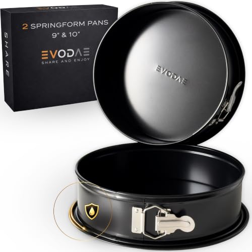 EVODAE Springform Pan 9 Inch and 10 Inch Set, Nonstick Leakproof Springform Cake Pans, Cheesecake Pan, Removable Bottom, Carbon Steel Baking Pan, Dishwasher Safe, Gift Ready Box