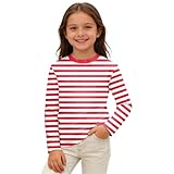 Streifenshirt Jungen Mädchen Gestreifte Langarm Marine Shirt Klassischer Rot Weiß Streifen Rundhalsausschnitt T-Shirts Kinder Basic Casual Top