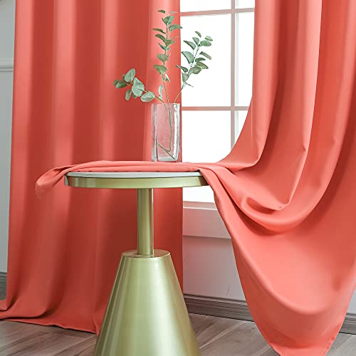 Ygo Blackout Room Darkening Solid Curtains Grommet Top Thermal Insulated Curtain Panels For Bedroom Living Room 52 Inch W X 63 Inch L Set Of 2 Panels Coral #TOP4
