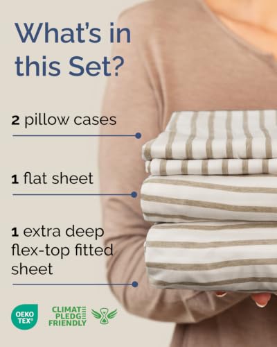 Image of Flex Top Split Head King Sheet Set - 4 Piece Extra Deep - Beige Stripes 2