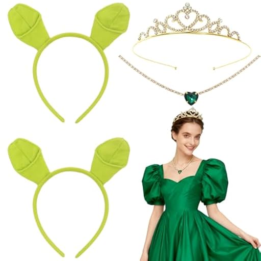 EduPlayte Conjunto de diademas con orejas de ogro verde, 4 piezas Diademas de monstruos con corona y collar, accesorios de disfraces de carnaval para fiestas de disfraces y cosplay | Ya disponible en tu tienda friki favorita! En mundofriki.es!