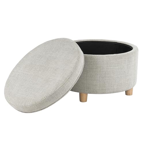 HomePop 24" Large Round Storage Ottoman - Cream Chevron Woven by HomePop - Used condition - Image 3