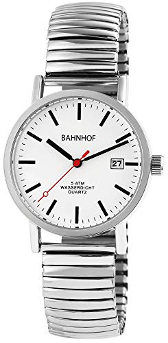 Bahnhof Zugband Herrenuhr Weiß Silber Datum Analog Edelstahl Quarz Armbanduhr