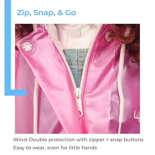 Image of Lifelong Kids Solid Textured PVC Raincoat| School Bag Extension & Side Pocket | Rain Coat| Raincoat for Boys & Girls | Kids Raincoat | Waterproof Rainwear with Carrying Pouch, 6-7 YRS (Pink & White)