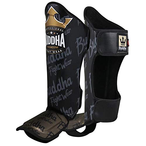 BUDDHA FIGHT WEAR - Protège-Tibias Muay Thai, MMA et Kick Boxing Modèle Epic - Fabriqué en Cuir Synthétique Dernière Génération - Coutures Plus résistantes et renforcées - Divers modèles