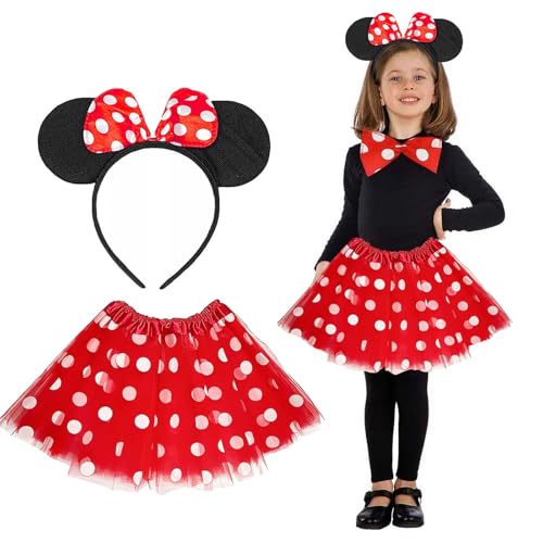 GEERDAN Disfraz de Mouse, Vestido de Tul Tutu con Lunares, Ratón Diadema con Lazo, Conjunto de Disfraz para Juegos Rol, Carnaval, Halloween, Cosplay, Fiesta de Disfraces, Fiesta Cumpleaño