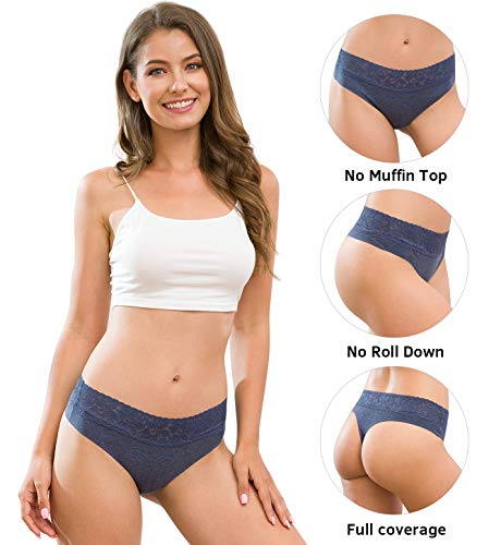 Altheanray Cotton Seamless Thongs For Women No Show Lace Thong Underwear G String Panties (3010S,Solid Lp) #TOP1