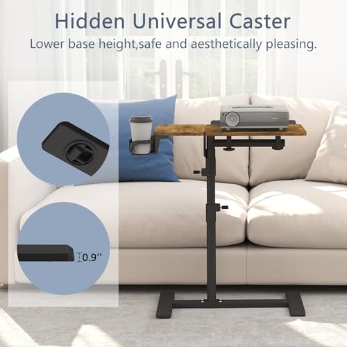YUHFERA Rolling Table for Laptop Stand, Height and Angle Adjustable Over Bed Table with Wheels, Tilt-Top Laptop Desk for Couch with Cup Holder, Bed Table Tray for Eating (Rustic) - Thumbnail 5