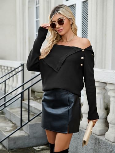 ZAFUL Sweaters for Women 2025 Trendy Versatile Neckline Button Turtleneck+Off The Shoulder Tunic Sweater Top