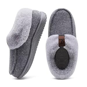COFACE Womens Memory Foam House Slippers Arch Support Moccasin Winter Shoes Ladies Warm Fuzzy Faux Fur Collar With Indoor Outdoor Rubber Sole