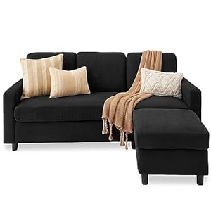 Best Choice Products Upholstered Sectional Sofa for Home, Apartment, Dorm, Bonus Room, Compact Spaces w/Chaise Lounge, 3-Seat, L-Shape Design, Reversible Ottoman Bench, 680lb Capacity – Black