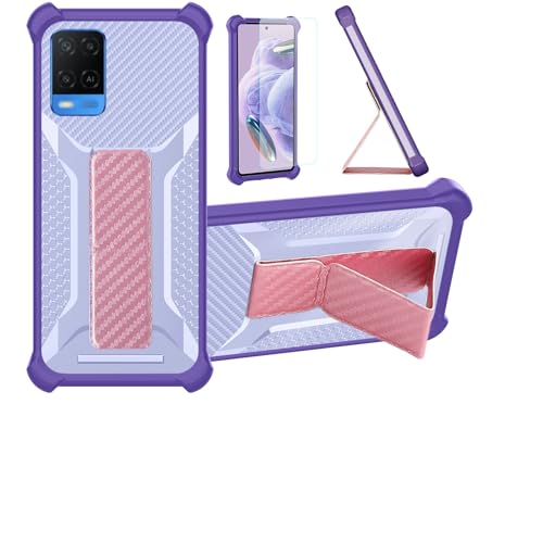 Funda para OPPO A54 4G Funda Carcasa Case Cover [con Protector de Pantalla de Cristal Templado] Híbrida [Soporte Plegable Magnético] [Esmerilado antihuellas] Púrpura