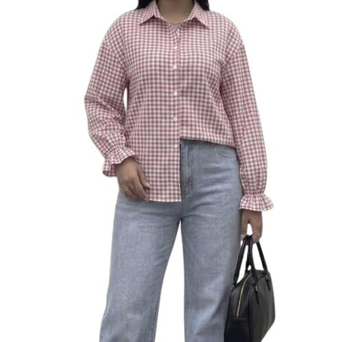 Women Rose Check Shirt Cotton Stylish Trending Checked Pattern Trendy Fashion Clothing-image-19