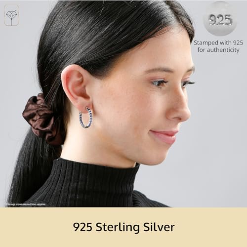 Gemstone Inside Out Hoop Earrings for Women in 925 Sterling Silver 1 Inch Diameter and 3mm Birthstone with Notched Post with Lock by MAX + STONE2