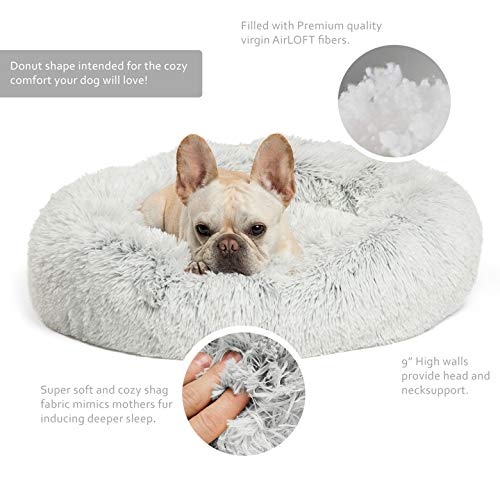 Best Friends by Sheri The Original Calming Donut Cat and Dog Bed in Shag Fur, Machine Washable, for Pets up to 25 lbs. - Small 23"x23" in Frost