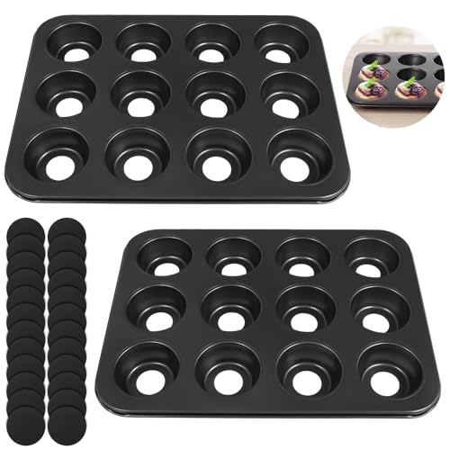 Juego de 2 mini moldes para tartas de queso, 12 cavidades antiadherentes con bases extraíbles, 13.8 x 10.4 pulgadas, acero al carbono, perfecto para hornear