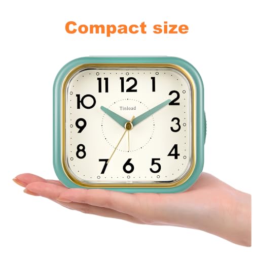 Image of Tinload 4.3 inch Vintage Retro Analog Alarm Clock, Super Silent Non Ticking Clock with Manual Light, Snooze, Battery Operated, Simply Design, for Living Room, Bedroom, Bedside, Desk(Green-V2)