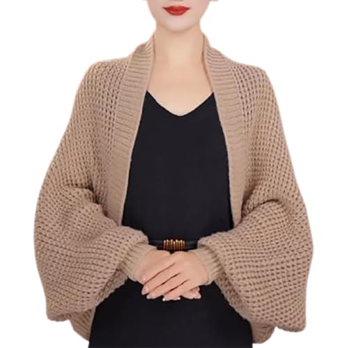 Women's Kimono Batwing Cable Chunky Knitted Slouchy Oversized Wrap Cardigan Fashion Shawl Sweater Open Front Outwear Coat Khaki