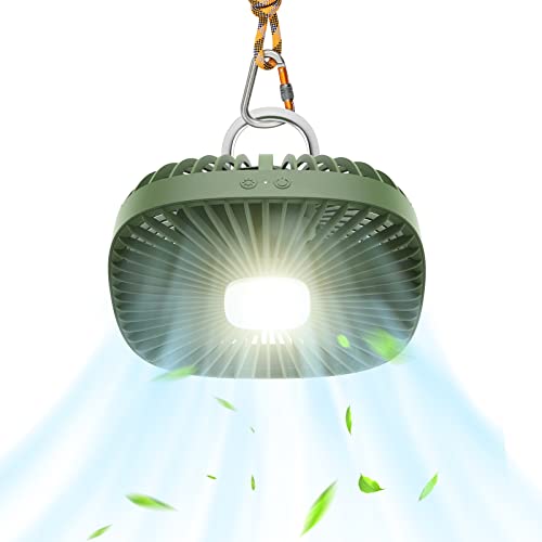 MOVEFUN 携帯扇風機 キャンプ 扇風機 吊り下げ 充電式 LEDライト 小型扇風機 アウトドア 扇風機 5000mAh電池 180度角度調整 風量4段階調節 リズム風 アウトドア/キャンプ/壁掛け/オフィス/卓上に適用 (グリーン)