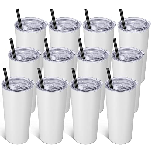 Image of VEGOND 20oz Tumbler Bulk with Lid and Straw 12 Pack, Stainless Steel Vacuum Insulated Tumbler, Double Wall Coffee Cup Travel Mug, White