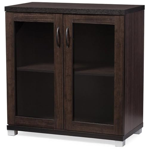 Baxton Studio Zentra Storage Cabinet with Glass Door, 31.2 x 15.6 x 32.76, Dark Brown