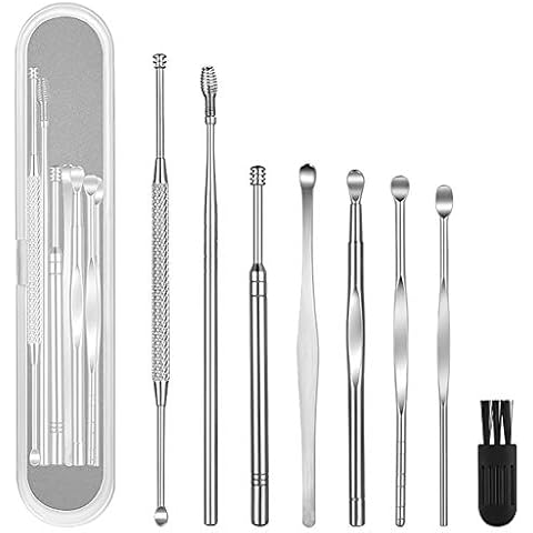 8 Pcs Ear Pick Earwax Removal Kit, Geengle Ear Cleansing Tool Set, Ear Curette Ear Wax Remover Tool with a Cleaning Brush and Storage Box Cover