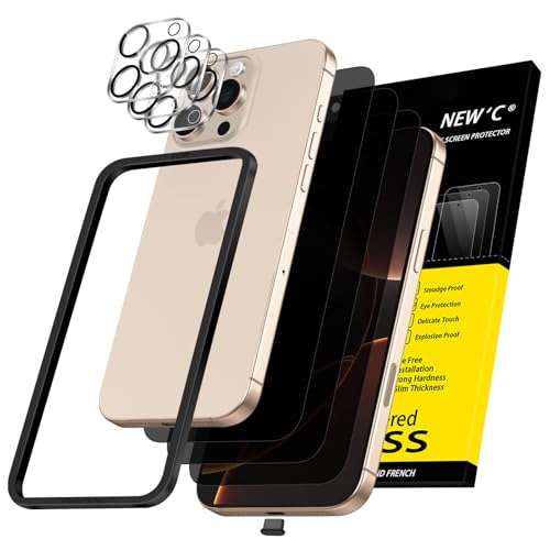 NEWC 3 x Sichtschutz Panzer Schutz Glas für iPhone 16 Pro (6 3 Zoll) und 3 x Kamera Panzer Schutz Glas Kameraschutz -Einfaches Installationswerkzeug enthalten-Verbesserter 28-Grad-schutzwinkel