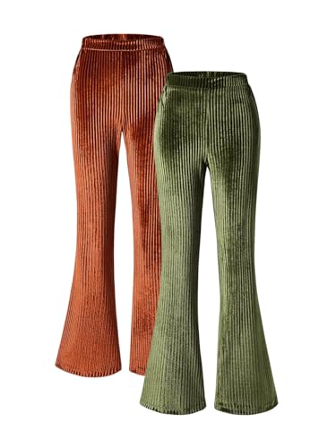 Floerns Girl's 2 Pcs Elastic Waist Flare Leg Pants Velvet Winter Bell Bottom Legging