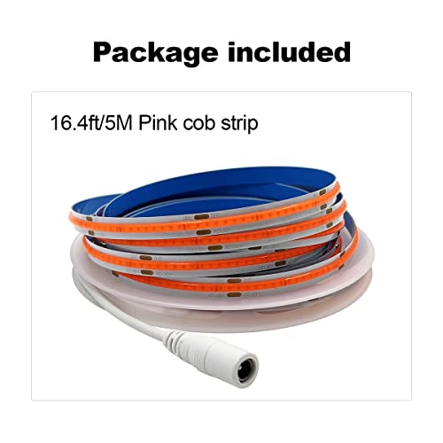 Hamrvl Cob Led Strip Lights Pink,Dc12V 16.4Ft/5M 320Leds/M Cri90 Bright Flexible Led Tape 8Mm, For Indoor Home Cabinet，Bedroom,Kitchen,Stage,Backlight Diy Lighting(Without Power Supply) (Pink) #TOP5