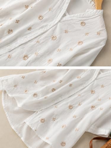 Image of RIEKA Womens Floral Applique Embroidered Fancy Top with Mandarin Collar Button Down Front Half Sleeves Relaxed Fit Casual Tunic Top for Women