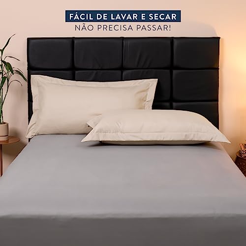 Kit 02 Fronhas Envelope Slim c/ 03 Abas 200 Fios King 90cm x 50cm (Bege)