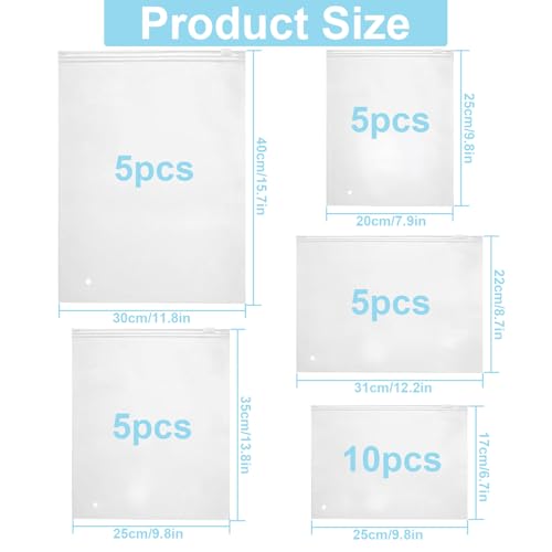 PUWOWYE 30 Stück Zip Beutel, 5 Größen von Zipper Beutel, Plastik Gefrostet Zip Tüten Wiederverwendet mit Entlüftungslöchern von Kleidung, Kosmetika, Reiseaufbewahrung, Hausorganisation