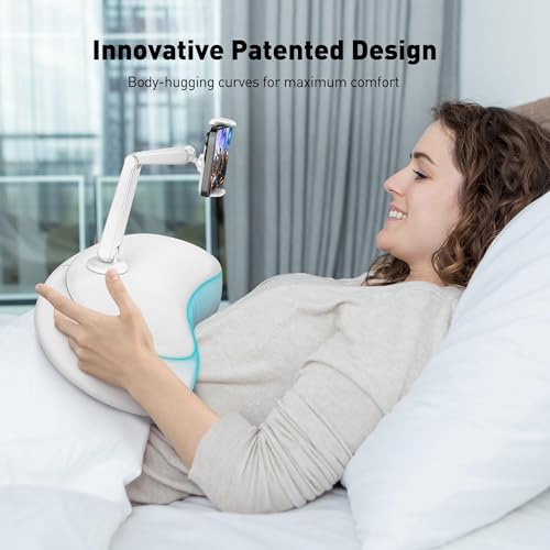 Pillow Phone Holder for Bed with Flexible Arm, 360° Rotating Phone Pillow Stand for Laying Down, Patented Crescent Cushion Compatible with iPhone & 4.7"-7.0" Phones, Hands-Free Stand for Sofa, Lap by DeskLogics - Image 2
