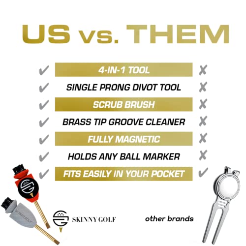 Skinny Golf Pocket Caddie | The Ultimate 4-In-1 Golf Tool | With Scrub Brush, Brass Tip Groove Cleaner, Divot Repair & Ball Marker | Fits Easily In Your Pocket | Holds Any Ball Marker (White) #TOP5