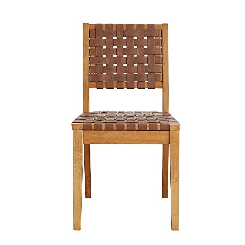 Amazon Brand - Rivet Faux Leather Woven Dining Chair With Wood Frame, Set Of 2, Brown, 22"D X 18"W X 36"H #TOP3