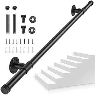 Stair Handrail, Indoor Stair Handrail Wall-Mount, 3m/2m/1m Non-Slip Grab Bar Railing Industrial Galvanized Steel Pipe Handle Wall Handrail Indoor Outdoor Anti-Slip Stair Handrail Stair Banister Rail