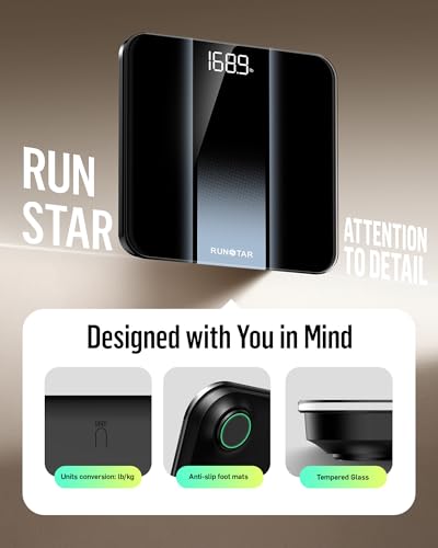 RunStar Personenwaage Digital mit hoher Präzision, Waage Personen gut lesbarem LED-Display, körperwaage mit 6 mm gehärtetem Glas, 400 lb 6