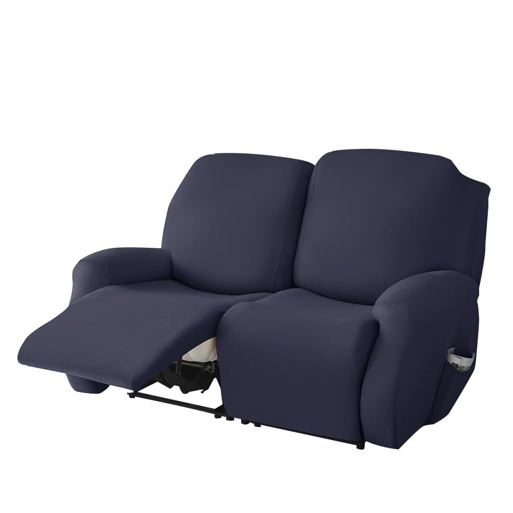 Funda elástica suave para silla reclinable, antideslizante, protector de sofá con bolsillos laterales, protector de muebles para sillas reclinables (azul marino, 2 plazas)