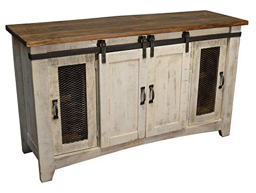 Crafters And Weavers Greenview White 60" Tv Stand/Sideboard/Console Table With Sliding Doors #TOP24