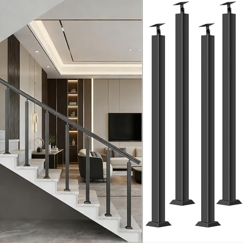 Black Front Mount Stair Baluster Posts, Square Metal Railing Spindles, Wrought Iron Banister Column with 270° Adjustable Bracket, Baked Paint for Stairs Remodeling, 91.44cm-4pack by SBOOU - Used condition - CA$83.04