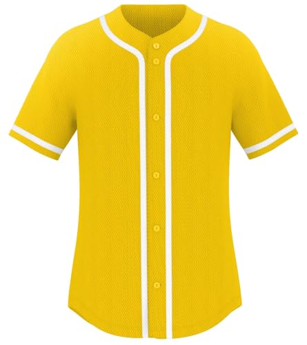 babyhealthy Mens Baseball Jersey Blank Baseball Shirts Button Down Plain Softball Jerseys Hipster Hip-Hop Jersey Yellow