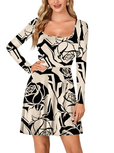 Image of LYANER Women's Long Sleeve Mini Dress Loose Casual Empire Waist Above Knee Length Dresses