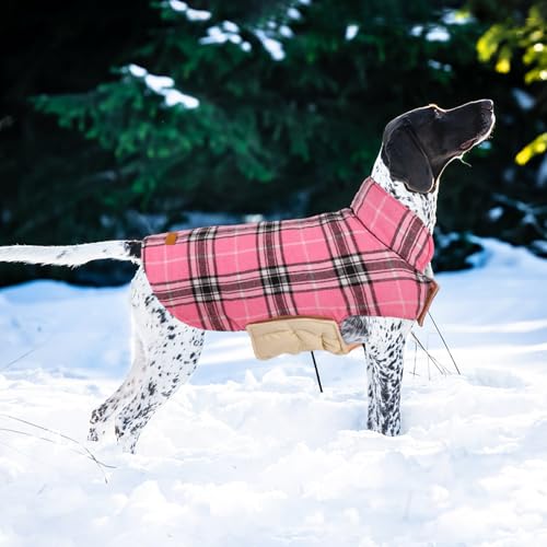 Image of Kuoser Waterproof Dog Coat, Warm Reversible Dog Jacket with Leash Hole | Soft Cozy Dog Cold Weather Coats for Rainy Snow Days, Lightweight Jacket for Meduim Dogs, Xmas Dogs Snowsuit Pink L