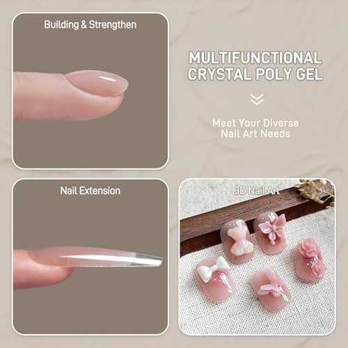 GAOY Watery Crystal Poly Gel for Nail Extensions, 30g Nail Builder Gel, Thin Viscosity, Easy Application & High Hardness, Nude Pink 03
